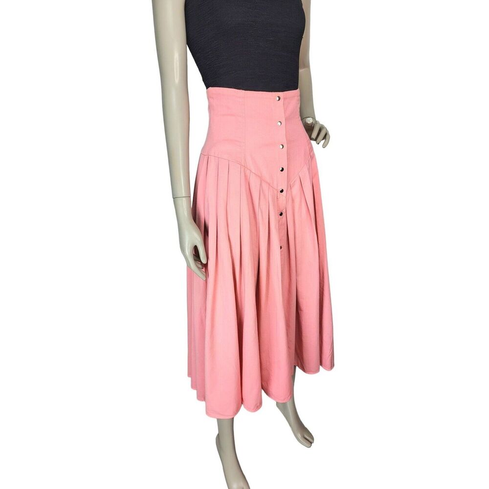VTG 80s Pink Boho Western High-Waist Princess Cut Snap Full Circle Skirt S/M